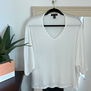 NEW LOOK white ribbed knit oversized short sleeve blouse top shirt (medium) ✨